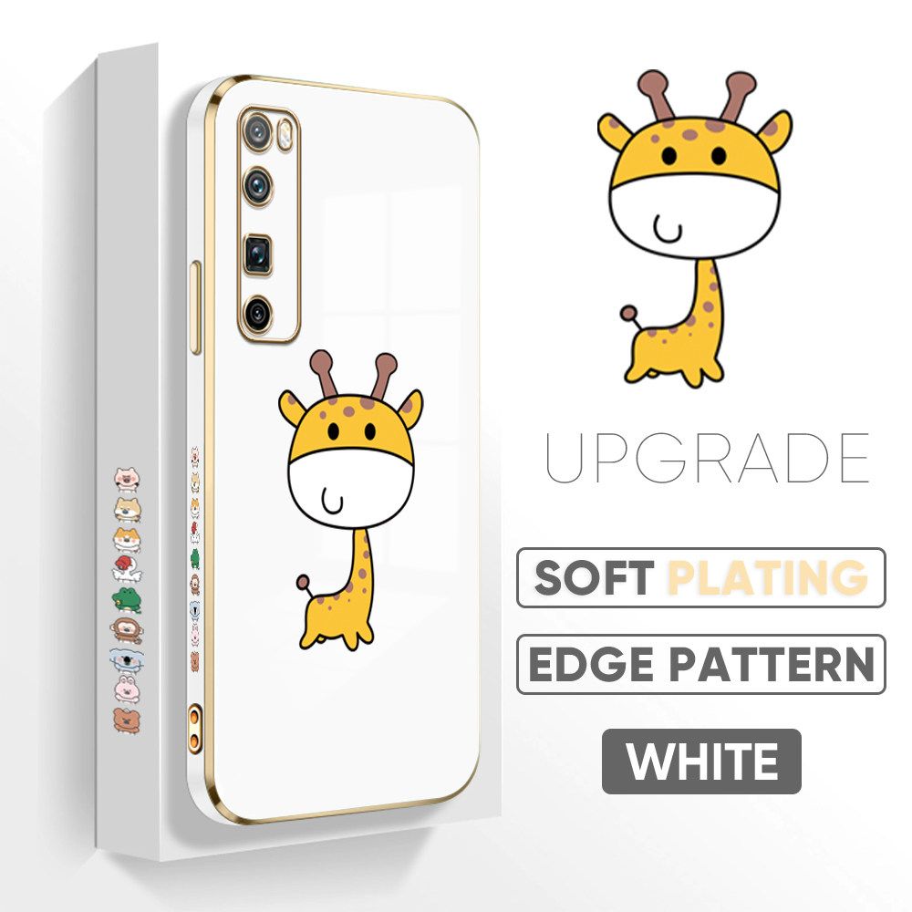 TA for Huawei Nova 7 Pro Back Cover + Free Lanyard Mini Giraffe Luxury 6D Plating Case Side Pattern Soft Silicone Square Phone Cases