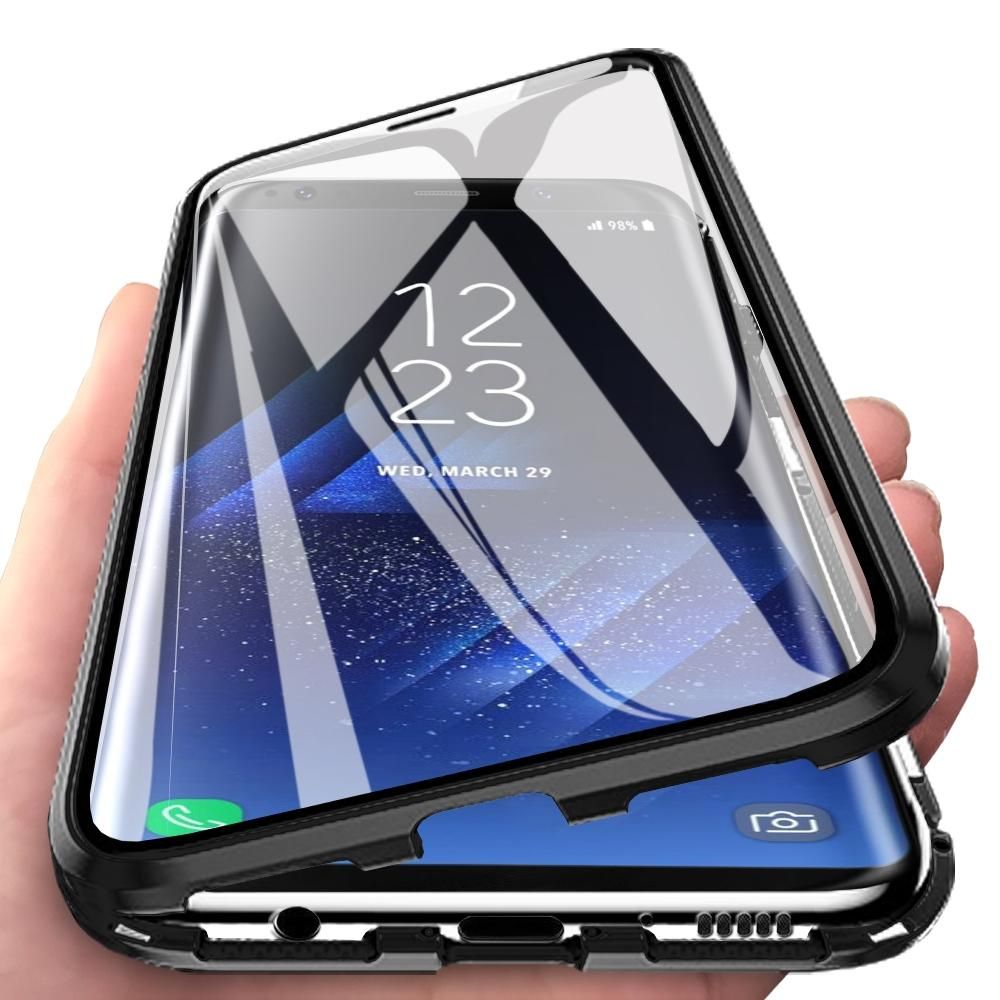 For Samsung Galaxy S8 Plus Casing 360° Full Body Transparent Tempered Glass with Magnetic Adsorption Metal Bumper Case Cover