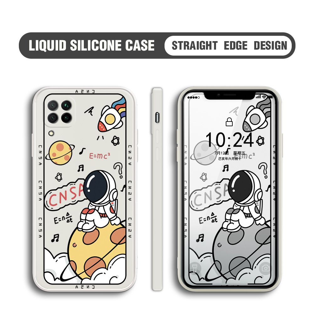 BILI for Huawei Nova 7I / Nova 6 SE Back Cover Little Astronaut Sit In Planet Multicolor Liquid Silicone Phone Case Soft Square Lens Protection Phone Cases