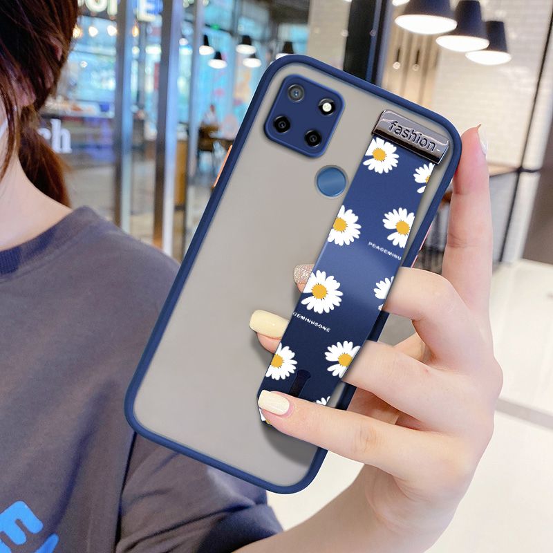 UCUC for Realme Narzo 20 Wrist Strap Case INS Style Small Fresh Daisies Wristband Printing Cover Shockproof Frosted Phone Case