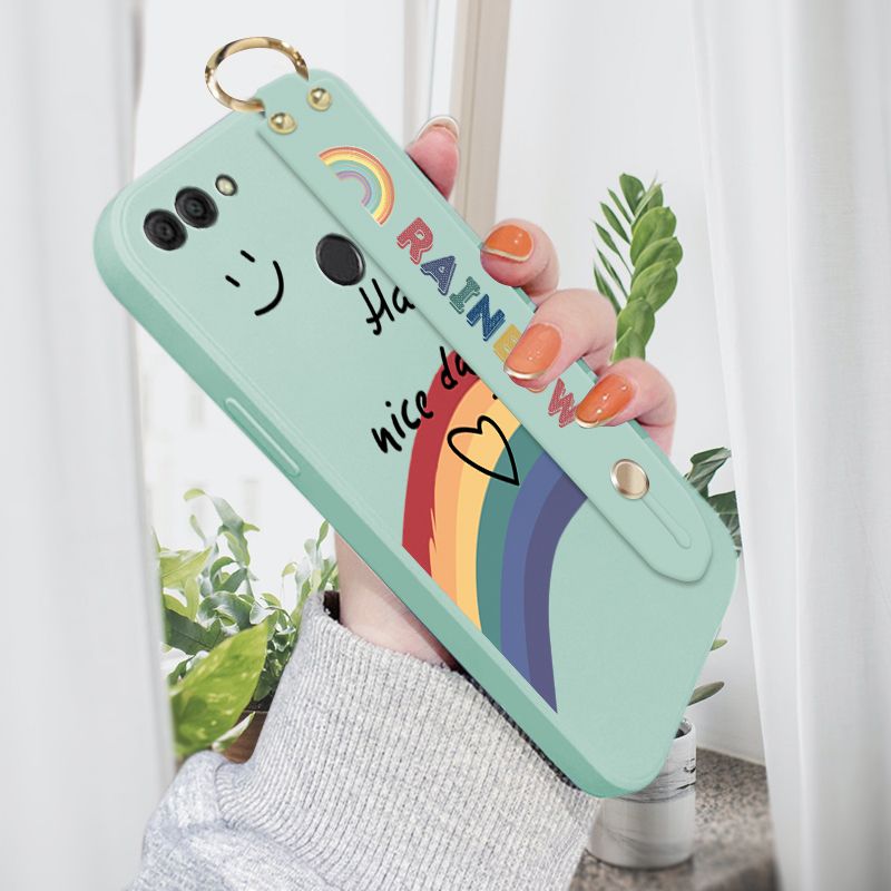 Jizetin for Huawei Y9 2018 Back Cover Rainbow Smile Girls Wrist Strap Phone Case Candy Color shock proof Protective Phone Cases