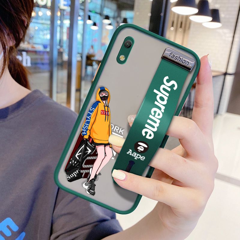 UCUC for Huawei Y6 Pro 2019 Wrist Strap Case Creative Cartoon Handsome Girl Wristband Printing Cover Shockproof Frosted Phone Case