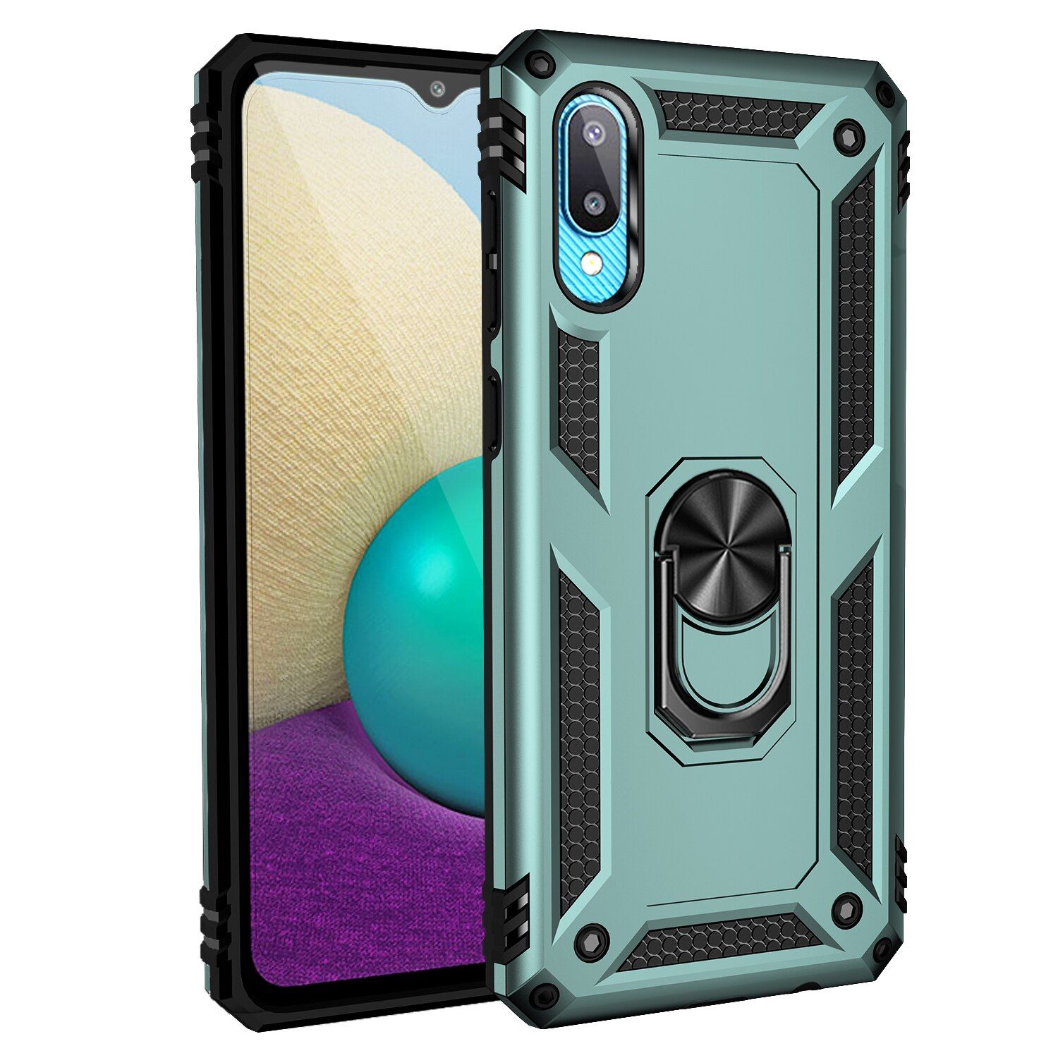 Case For Samsung Galaxy A02 Case Luxury Armor Rugged  Shockproof Magnet Holder Ring Cover For Samsung A02 A 02 Case