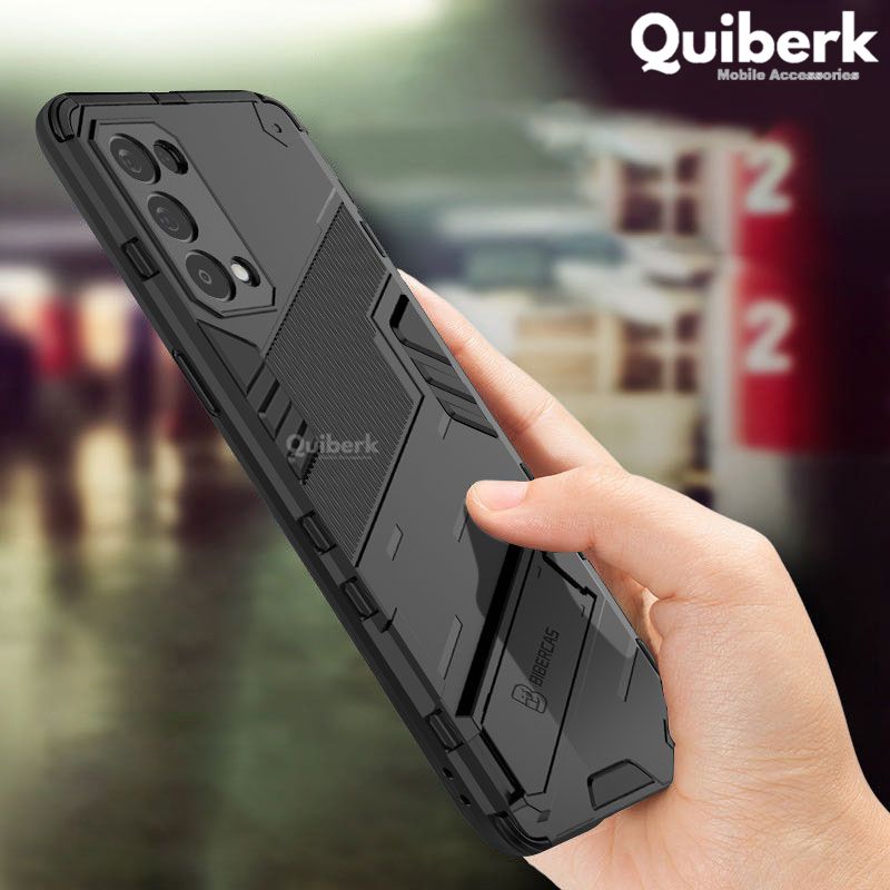 Quiberk for OPPO Reno5 Pro Phone Case Kickstand Holder Hard Back Lens Protector Shockproof Cover
