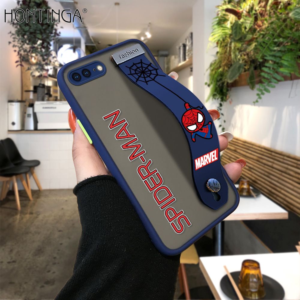 Hontinga for iPhone 7 Plus / 8 Plus Back Cover With Wristband Cartoon Spiderman Phone Casee Full Lens Protection Thin Frosted Cases
