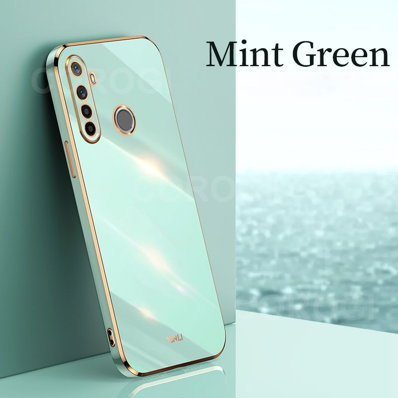 For Realme 5s Back Cover Fashion Shiny Plating Square Bumper Camera Protection Case Soft Silicone Shockproof Protective Mobile Phone Cases