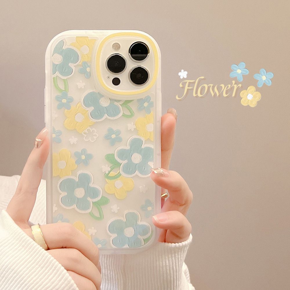 Light Blue Flower White Case Soft Silicone Cover Mobile Phone Protective Case