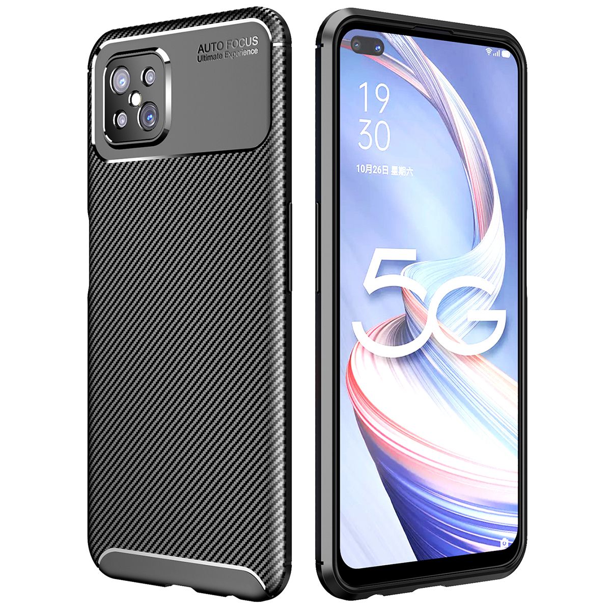 For OPPO A92s Case Soft Back Cover Anti-knock TPU Bumper Carbon Fiber Phone Case