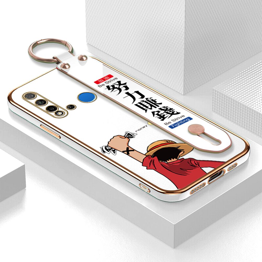 TA for Huawei P20 Lite 2019 / Nova 5i Wrist Strap Back Cover Struggle Luffy Fashion Luxury 6D Plating Soft Casing Silicone Square Frame Phone Case