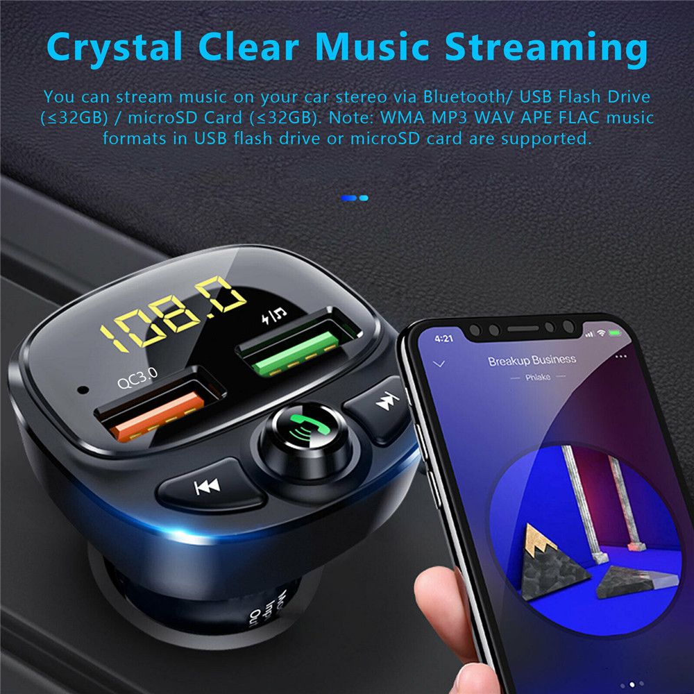 Wireless Bluetooth 5.0 QC3.0 Car USB Charger Adapter Player Use high quality material and durable, do not block sight with abrasion performance