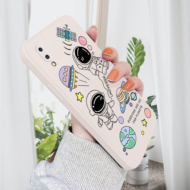 AMORVOR for Vivo Y93 Y91C Back Cover Cartoon Cute Astronaut Side design Soft Case Liquid Silicone Phone Cases