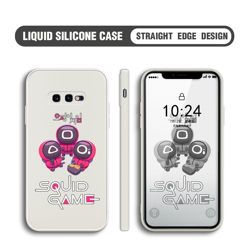Jizetin for Samsung Galaxy S10e Case Cute Cartoon Cute Squid Character Phone Cover Square Liquid Silicone Shockproof Phone Protective Case