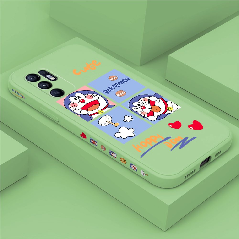 Hontinga for OPPO Reno6 Case Side Design Cartoon Cute Cat Back Cover Soft Square Edge Pattern Liquid Silicone Trend Phone Cases