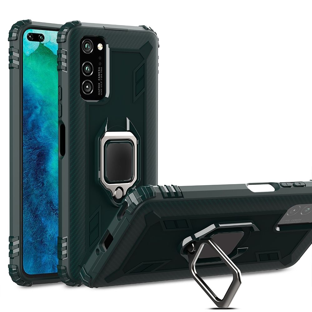 （Ready Stock)For Huawei Honor X10 Carbon Fiber Protective Case with 360 Degree Rotating Ring Holder(Black)