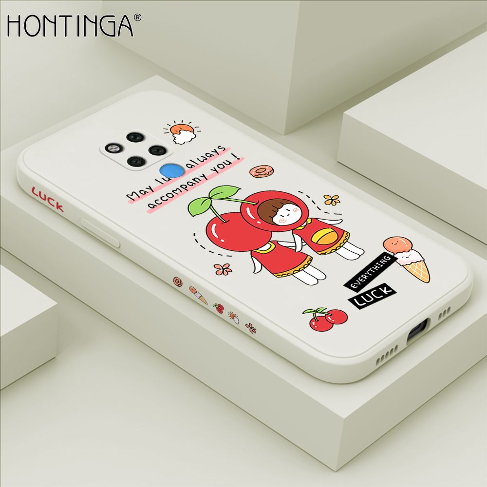 Hontinga for Huawei Mate 20X Case Side Design Cute Cherry Girl Back Cover Soft Square Edge Pattern Liquid Silicone Trend Phone Cases