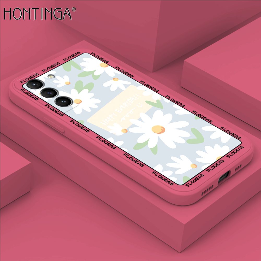 Hontinga for Samsung S21 Plus 5G Case Beautiful Daisy Flower Phone Case Phone Case Soft Square Edge Silicone Cases Full Lens Cover Shockproof Protection Cover
