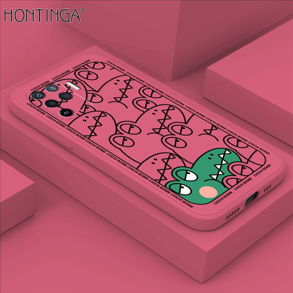 Hontinga for OPPO F19 Pro / A94 / Reno5 F Case Cartoon Crocodile Alligator Phone Case Phone Case Soft Square Edge Silicone Cases Full Lens Cover Shockproof Protection Cover