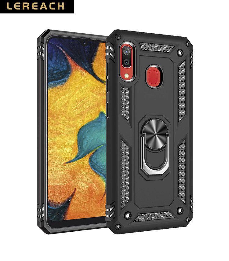 Lereach For Samsung Galaxy A30 / A20 Mobile Phone Case TUP+PC Hard Ring Car Ring Bracket Shockproof Back Cover