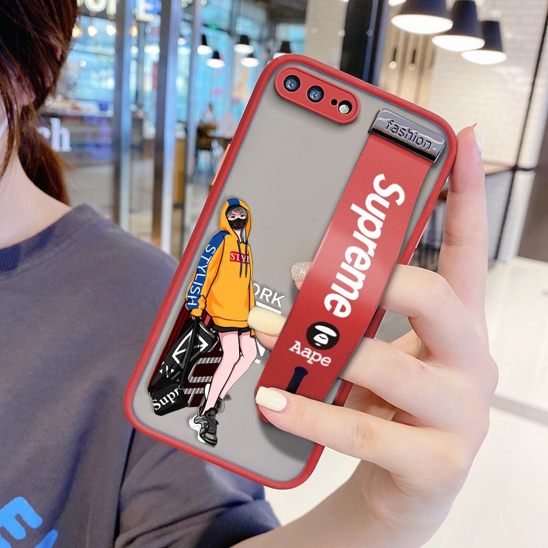 UCUC for iPhone 7 Plus Wrist Strap Case Creative Cartoon Handsome Girl Wristband Printing Cover Shockproof Frosted Phone Case