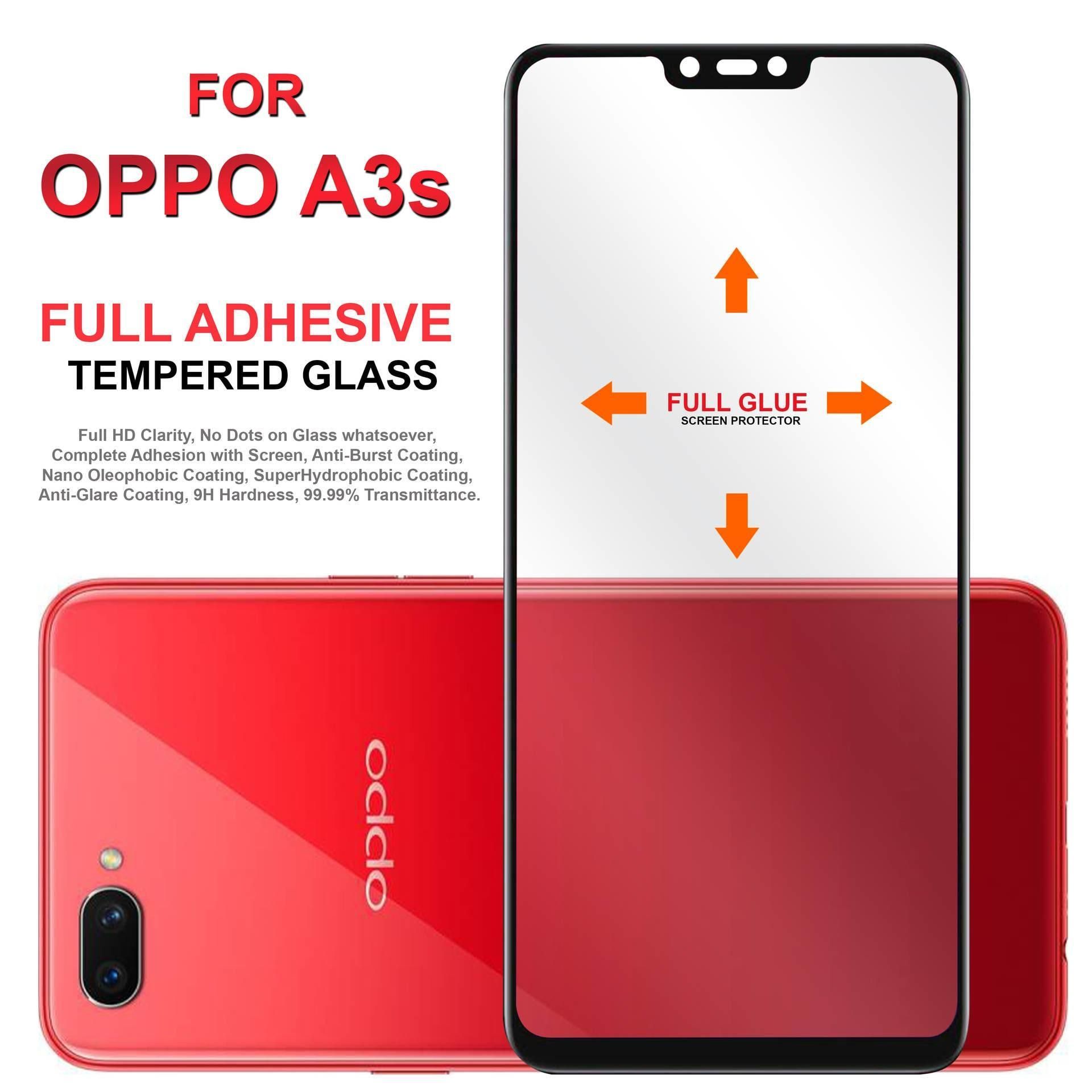 (100 %  - Guaranteed) Oppo A3S  5D/6D Full Coverage Tampered Full Glue Glass Screen Protector