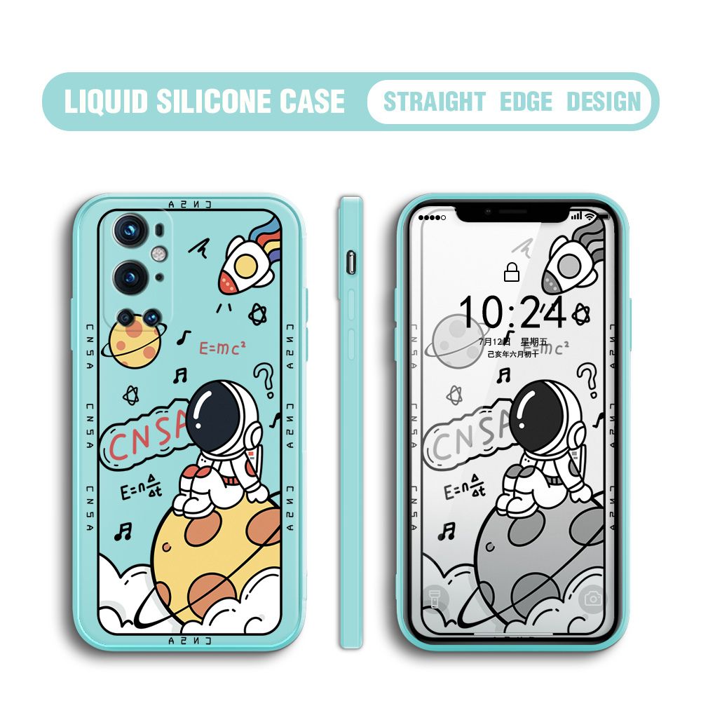BILI for OnePlus 9 Pro Back Cover Little Astronaut Sit In Planet Multicolor Liquid Silicone Phone Case Soft Square Lens Protection Phone Cases