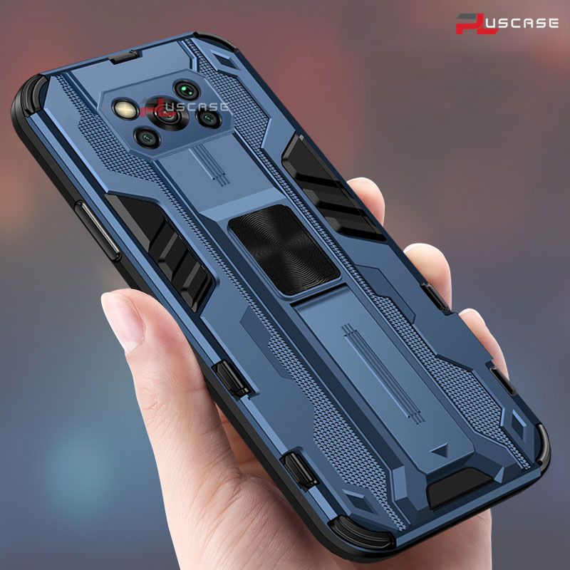PlusCase for Xiaomi POCO X3 NFC Kickstand Phone Case Camera Lens Protector Hard Impact-Resistant Cover