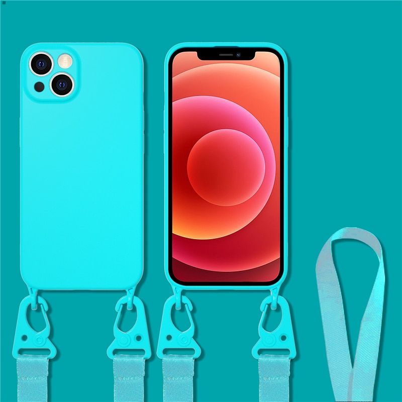 Crossbody Lanyard Cord Strap Rope Phone Case For iPhone 13 11 12 Pro Max Mini XS X XR 7 8 Plus SE Shockproof Soft Silicone Cover