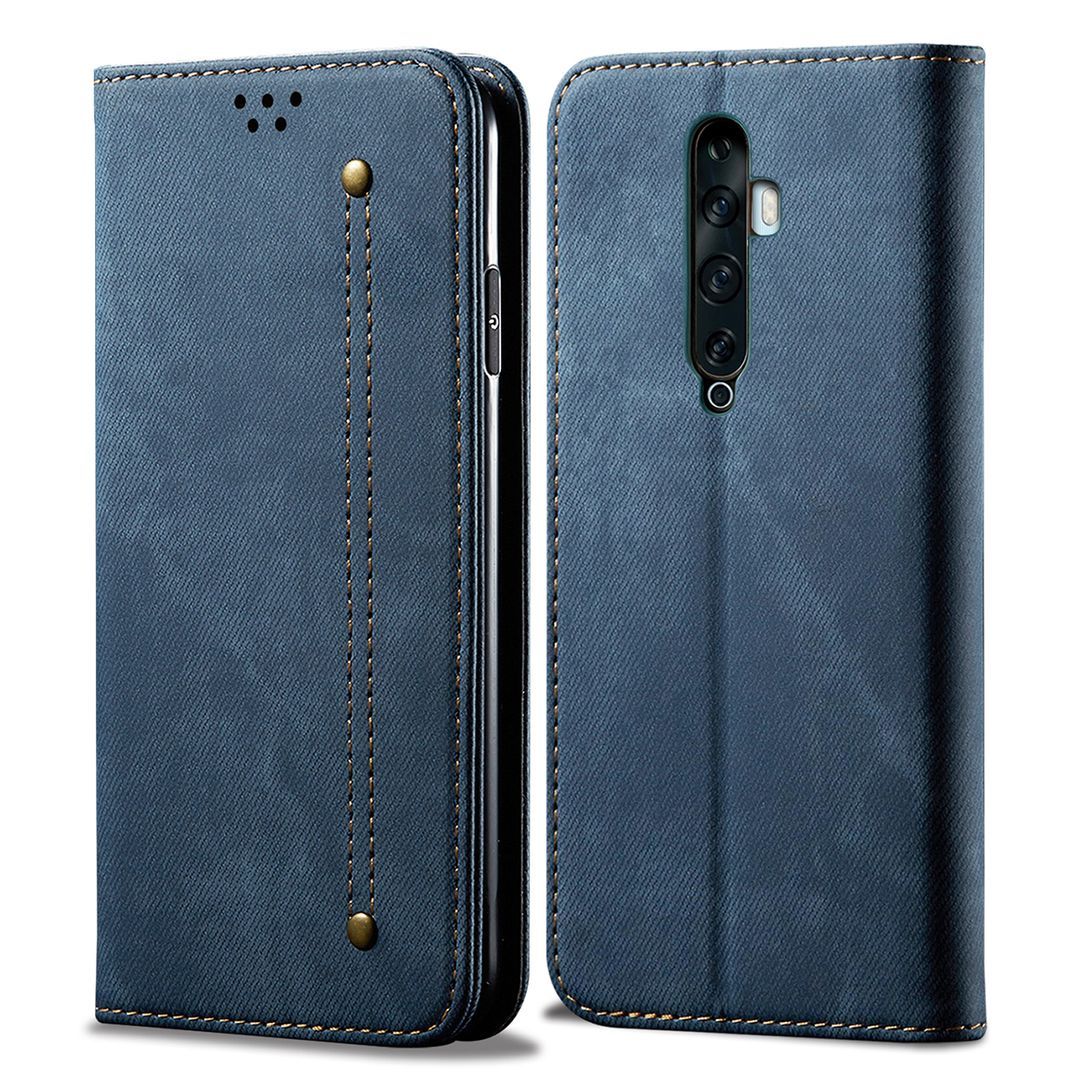 For OPPO Reno 2 Retro Denim Leather Flip Wallet Stand Case Cover Retro Denim Leather Flip Wallet Stand Case Cover