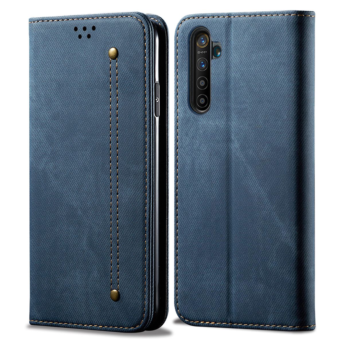 For OPPO Realme 6 Retro Denim Leather Flip Wallet Stand Case Cover Retro Denim Leather Flip Wallet Stand Case Cover