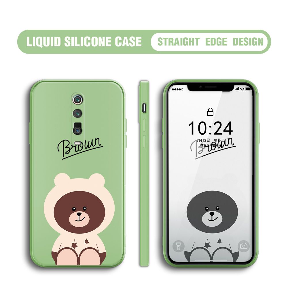 BILI for Xiaomi 9T / 9T Pro / Redmi K20 / K20 Pro Back Cover Brown Bear Multicolor Liquid Silicone Phone Case Soft Square Lens Protection Phone Cases