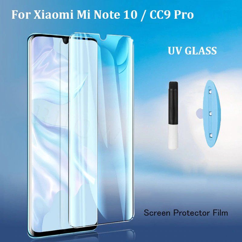 Xiaomi mi note 10 এর জন্য uv লাইট আঠালো টেম্পার্ড গ্লাস স্ক্রিন প্রোটেক্টর-স্বচ্ছ