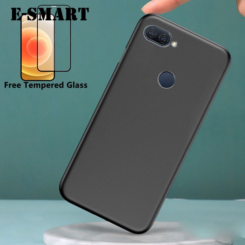 Phone Case OPPO A12 Soft Back Cover + Free Tempered Glass Screen Protector Matte Silicone OPPO A12 Case