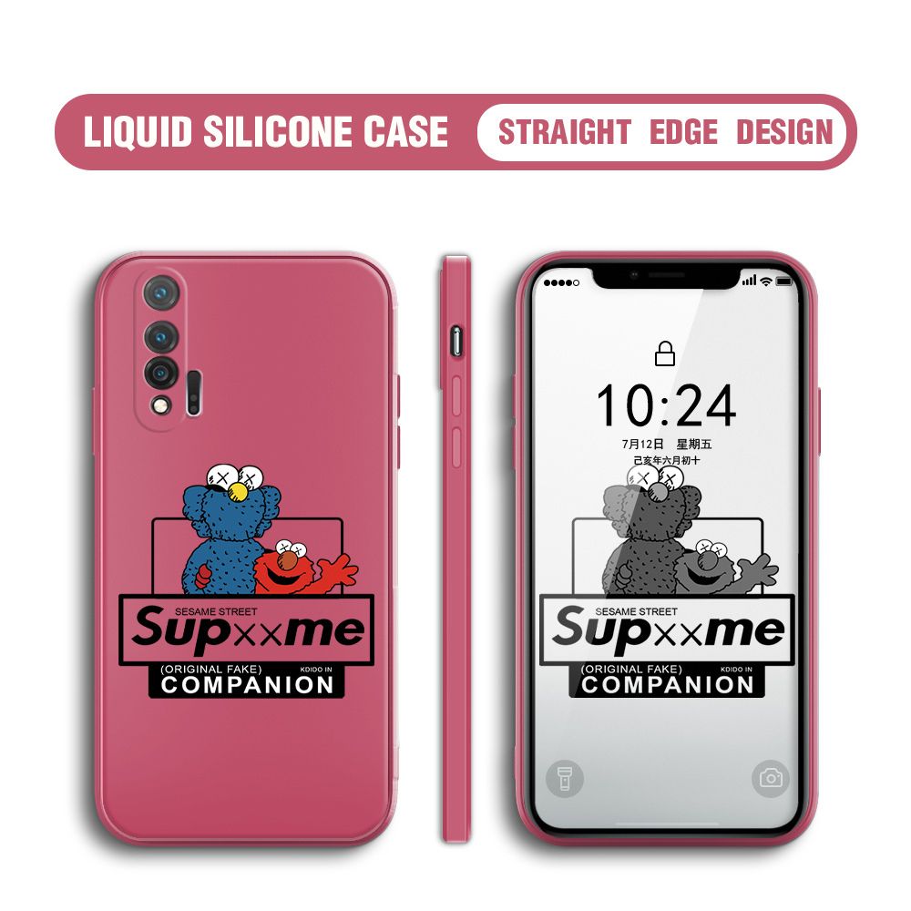 BILI for Huawei Nova 6 Back Cover Sesame Street Companion Multicolor Liquid Silicone Phone Case Soft Square Lens Protection Phone Cases