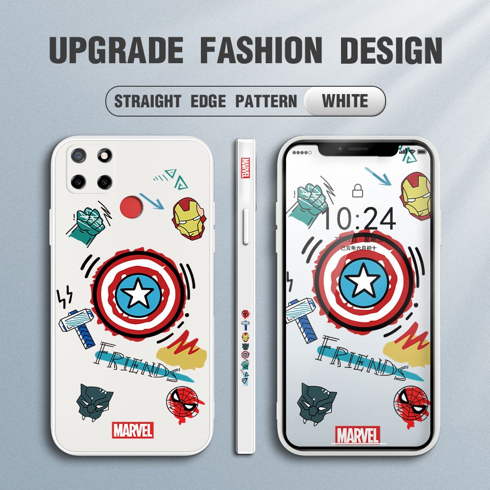 Jizetin for Realme C25 / C25S / C12 / Narzo 20 / Narzo 30A Back Cover Hero Props Side Design Liquid Silicone Phone Case Soft Full Camera Protect Phone Cases
