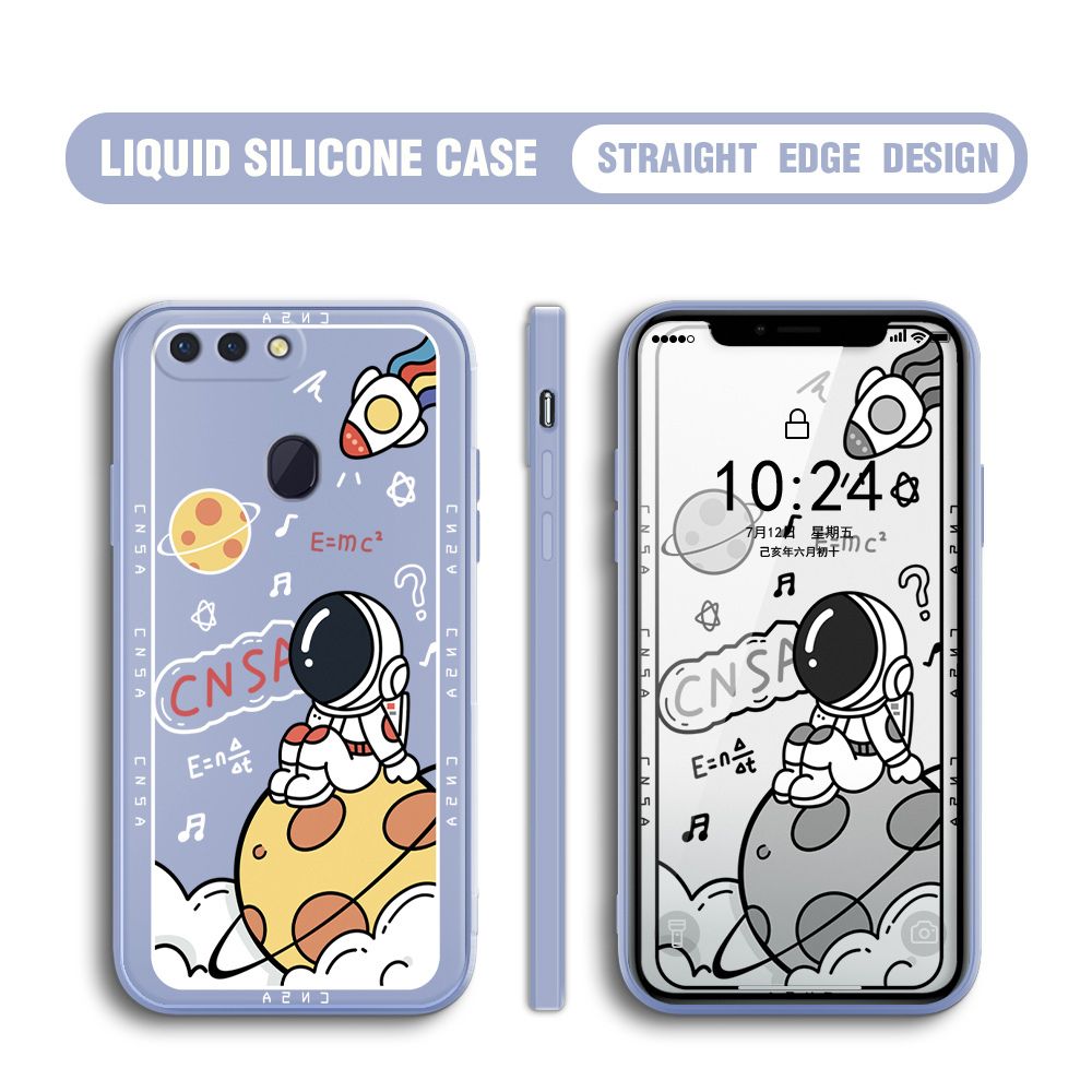 BILI for OPPO R15 Back Cover Little Astronaut Sit In Planet Multicolor Liquid Silicone Phone Case Soft Square Lens Protection Phone Cases