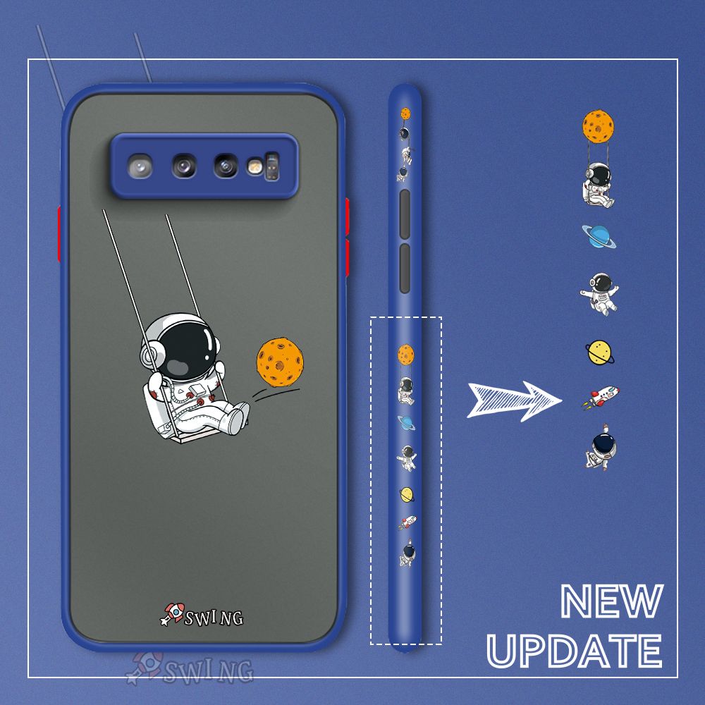 UCUC for Samsung Galaxy S10 Plus Back Cover Swing Astronaut Side Printed Design Phone Case Ultra Thin Frosted Cover Shockproof Phone Cover