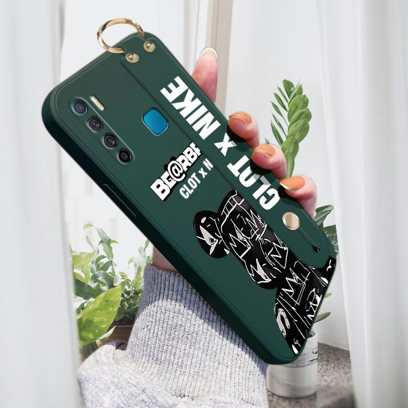 Jizetin for Infinix S5 / S5 Lite Back Cover Fashion Black Brand Bear Wrist Strap Phone Case Candy Color shock proof Protective Phone Cases