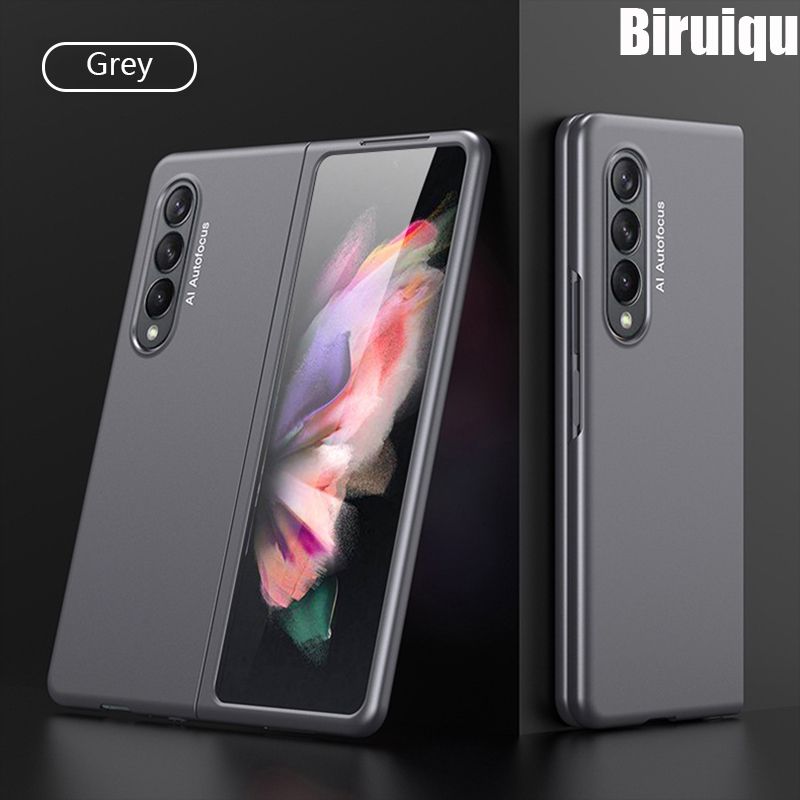 Biruiqu For Samsung Galaxy Z Fold 3 5G Luxury Ultra Slim Frosted Plastic Hard Flip Case Full Protection Phone Cover Casing