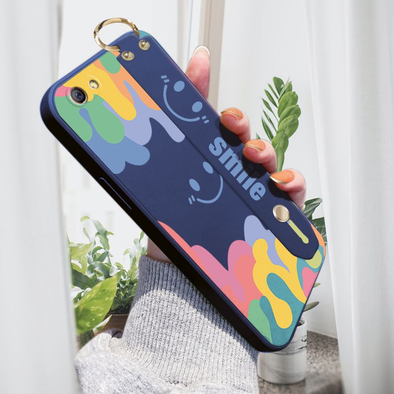 Jizetin for OPPO R9S Plus Wrist Strap Case Soft Candy Color Splash Ink Cover Ultra Thin Anti Fall Liquid Silicone Phone Case