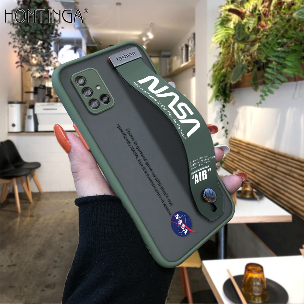 Hontinga for Samsung A71 5G Back Cover With Wristband Popular Space Astronaut Phone Casee Full Lens Protection Thin Frosted Cases