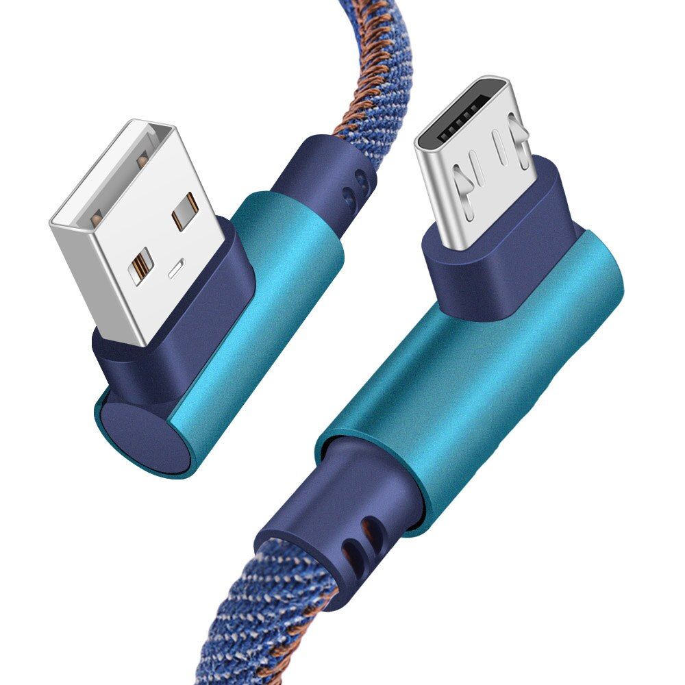 2.4A Type C Cable for Samsung S8 S9 S10 Plus Huawei 90 Degree Denim USB C Mobile Phone Cables Fast Charging Charger Adapter Cord