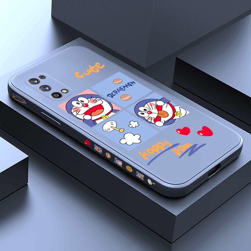 Hontinga for Realme 7 Pro Case Side Design Cartoon Cute Cat Back Cover Soft Square Edge Pattern Liquid Silicone Trend Phone Cases