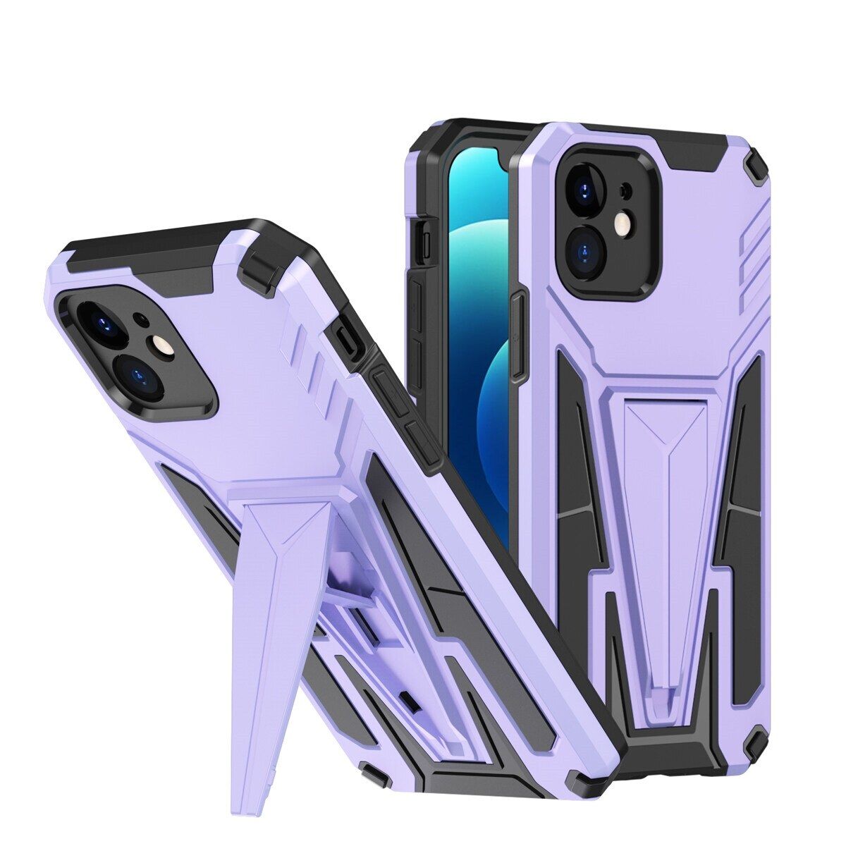 Case for iPhone 12 Hard PC Soft TPU Bumper Shockproof Case Built-in Kickstand Compatible