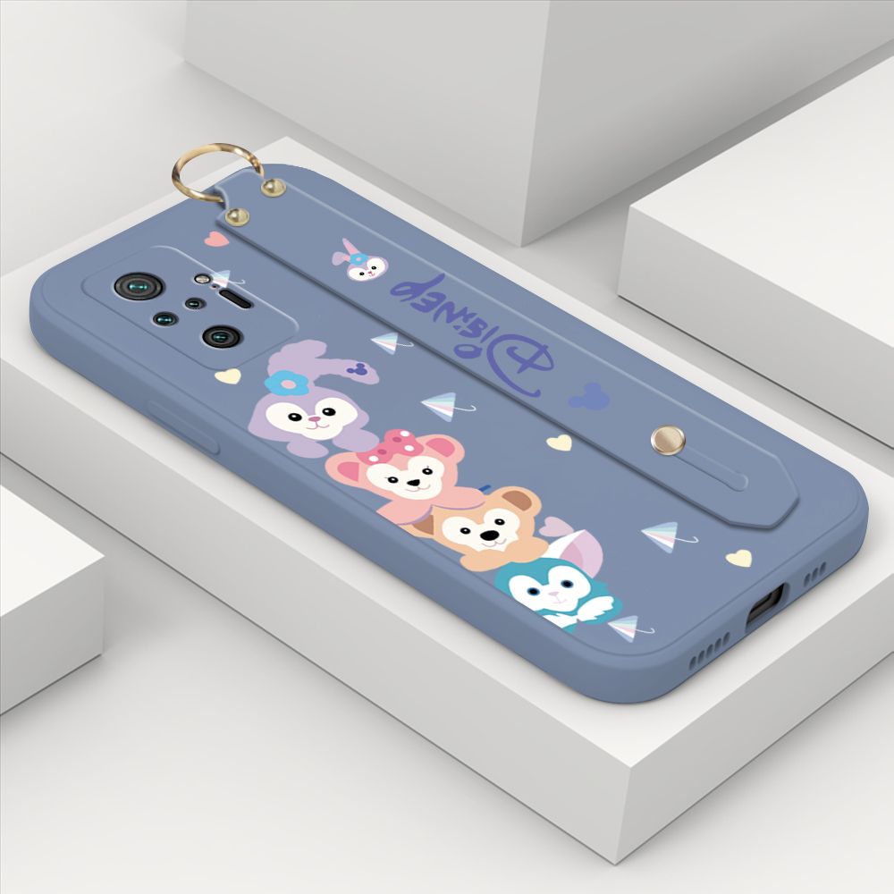 ZeroQiQi for Xiaomi Redmi Note 10 Pro Wrist Strap Case INS Cute Style Creative Cartoon Rabbit and Fox Cover Thin Square Edge Liquid Silicone Phone Case