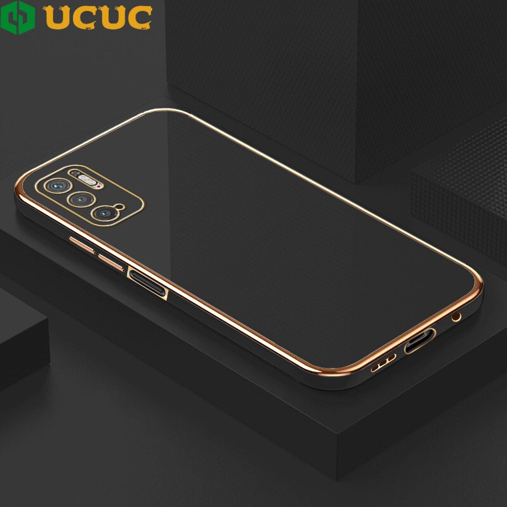 UCUC for Xiaomi Poco M3 Pro 5G / 4G / Redmi Note 10 5G Back Cover + Free Lanyard Colour Luxury 6D Plating Case Side Pattern Soft Silicone Square Phone Cases