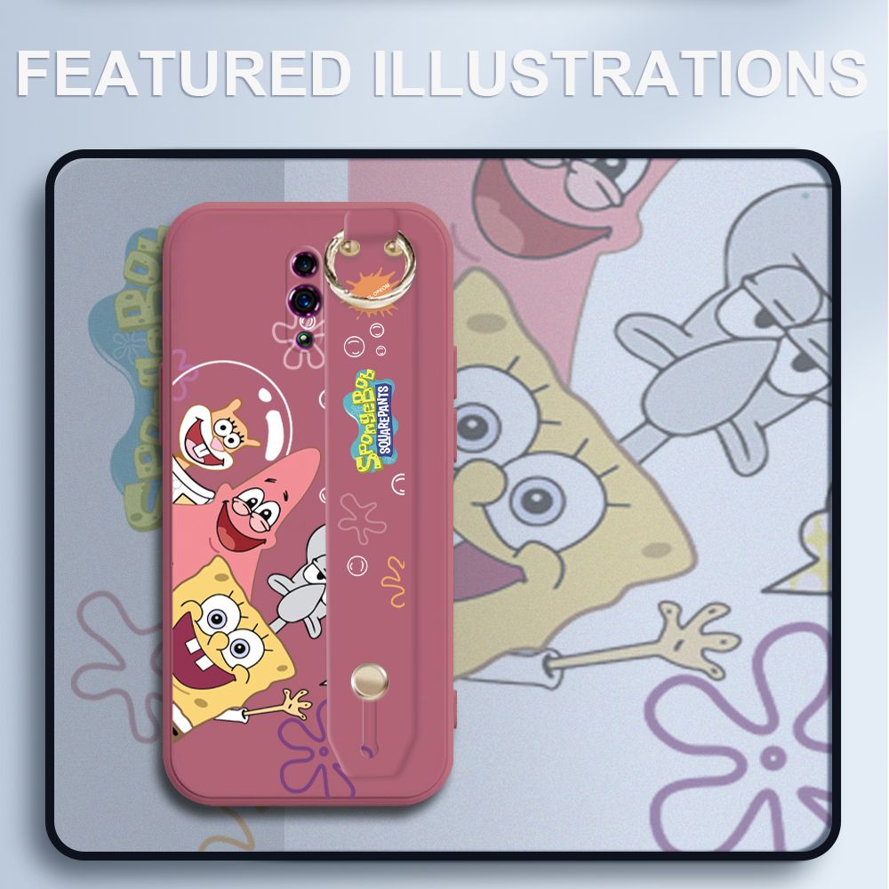 UCUC for OPPO Reno Wrist Strap Case Funny Cartoon Sea Creatures Cover Ultra Thin Anti Fall Liquid Silicone Phone Case