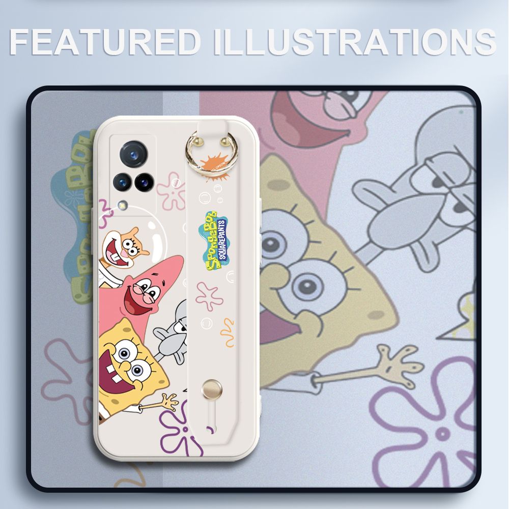 UCUC for Vivo V21 5G Wrist Strap Case Funny Cartoon Sea Creatures Cover Ultra Thin Anti Fall Liquid Silicone Phone Case