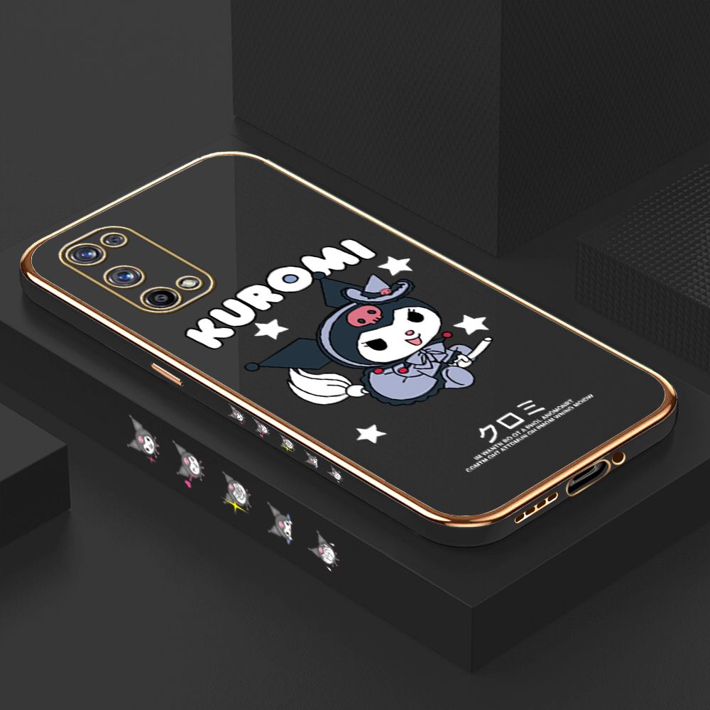 Luxury 6D Plating Case for Realme X7 Pro Cartoon Little Witch Side Pattern Back Cover Soft Silicone Square Phone Cases + Free Lanyard
