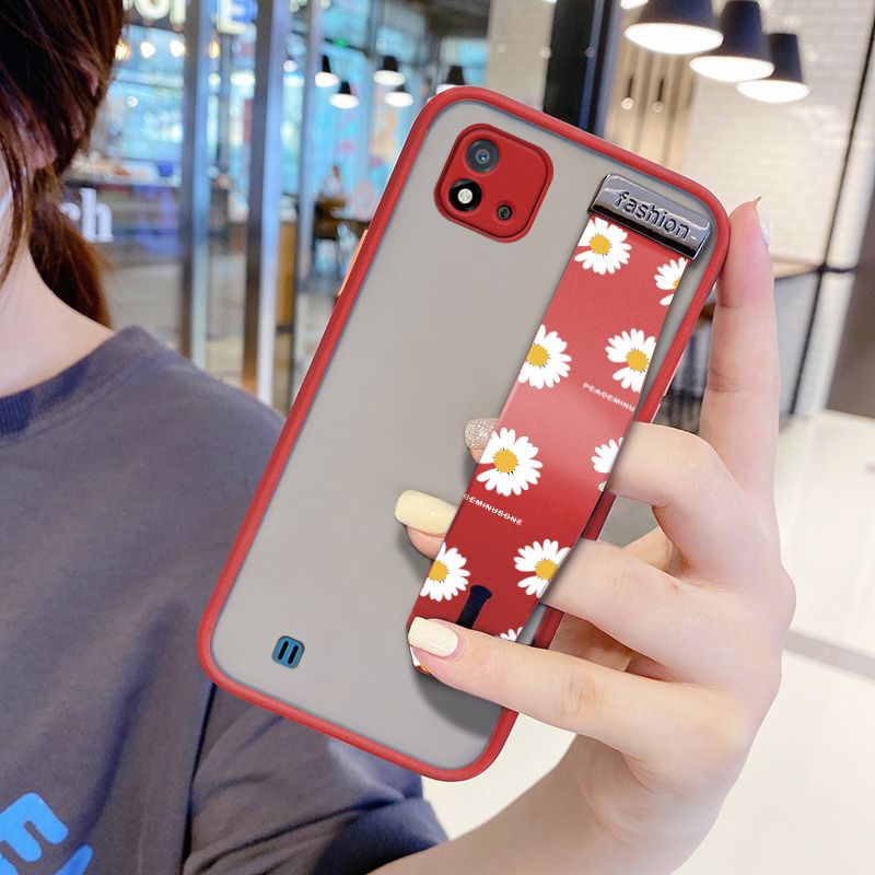 UCUC for Realme C11 2021 Wrist Strap Case INS Style Small Fresh Daisies Wristband Printing Cover Shockproof Frosted Phone Case