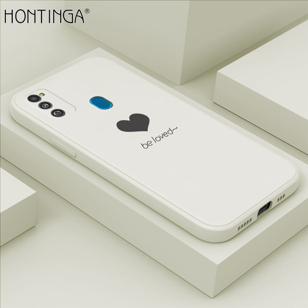 Hontinga for Samsung M21 M30S Case Simple Lover Heart Pattern Back Cover Soft Square Edge Liquid Silicone Phone Cases